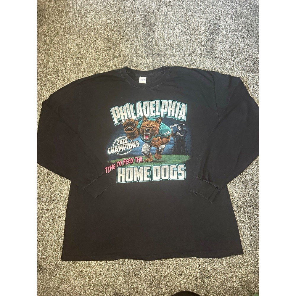 Philadelphia Eagles 2018 Champions Home Dogs Long Sleeve T Shirt Men's XL Black
